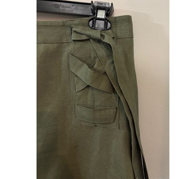 Ann Taylor Skirt A Line Womens Size 4 Linen Lined Olive Green Side Lace Up Sash - Picture 4 of 7